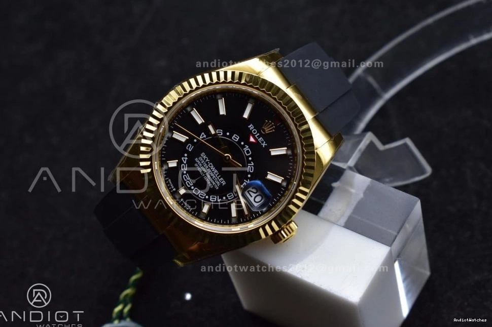 (Gain A23J Best Sky-Dweller ZF 336238 Weight) 1:1 Black Durable YG Edition Dial on 1098 Strap Oysterflex 0410